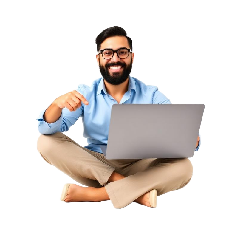 Friendly developer with laptop