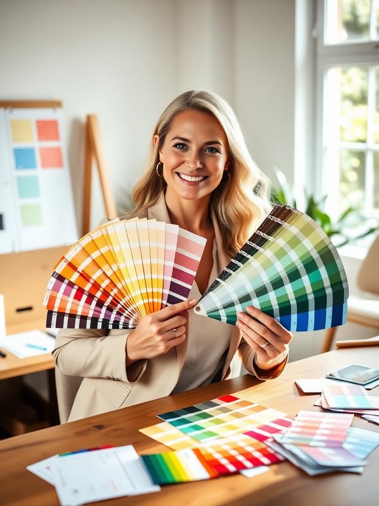 Designer holding paint color samples
